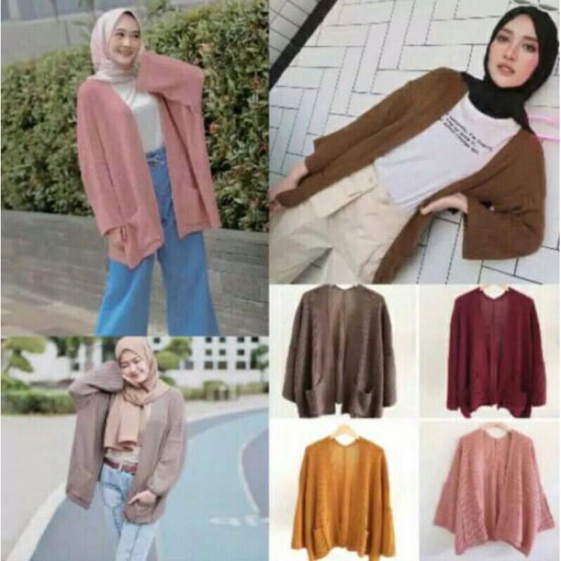 Cardy locy bahan rajut cardy oversize pocket loocy ready stock lavella outer-1