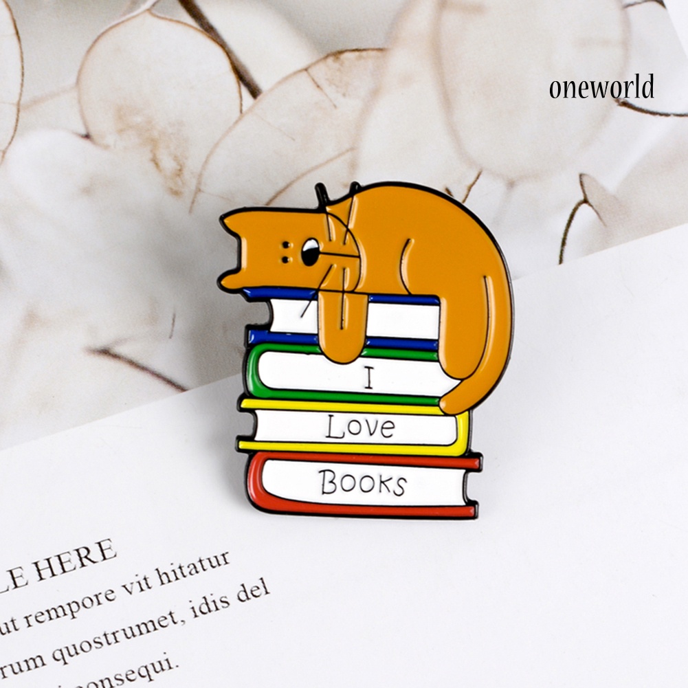 OW@ I Love Books Unisex Cartoon Cats Enamel Brooch Pin Bag Lapel Badge Accessory