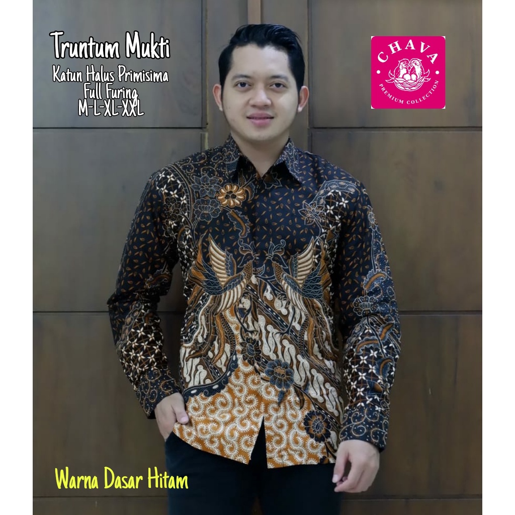 Kemeja Batik Pria Eksklusif Lengan Panjang Batik Panjang Warna Hitam Batik Solo Terbaru TruntumMukti