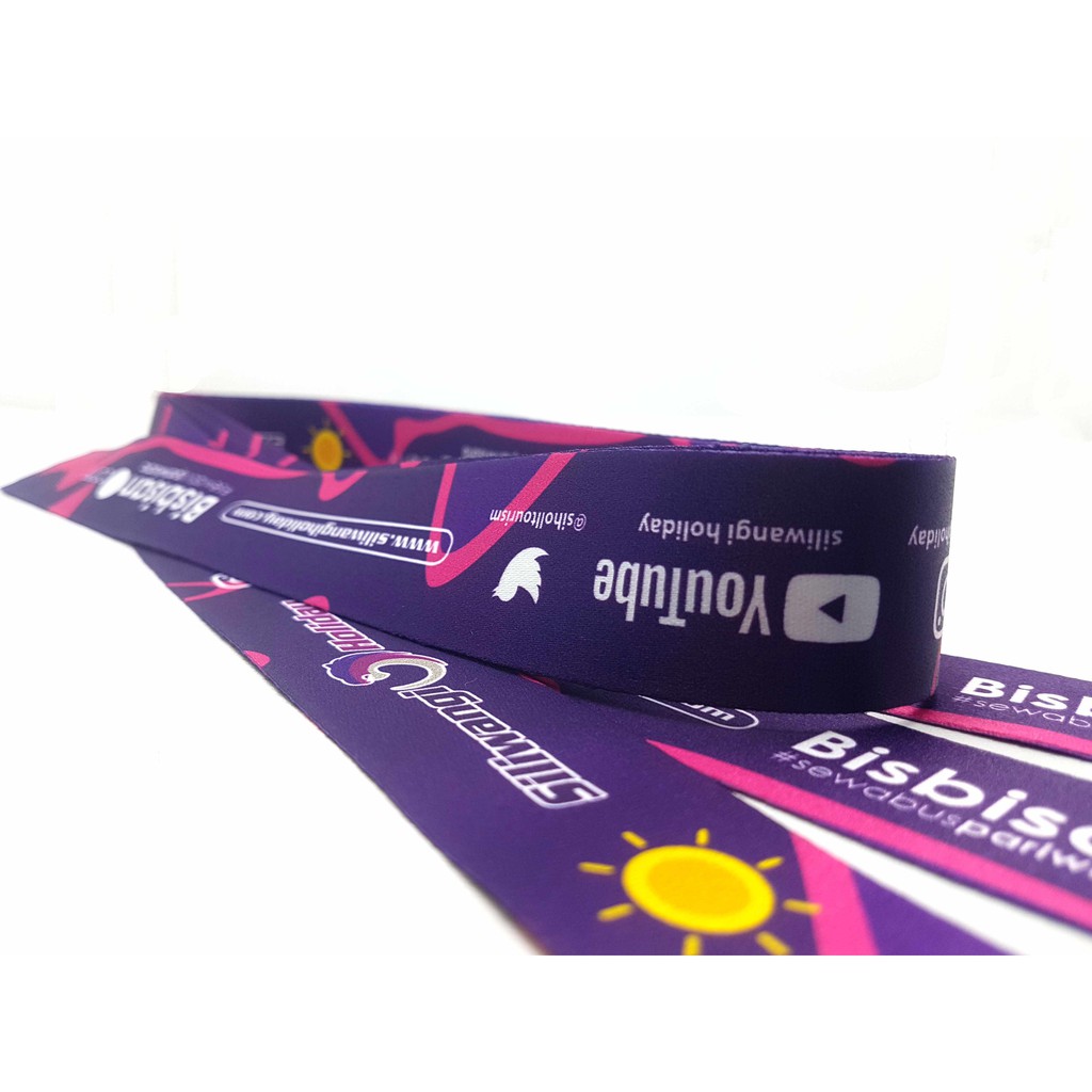 lanyard card print 3cm bahan pita tisu printing 2 muka tanpa finishing / tali medali