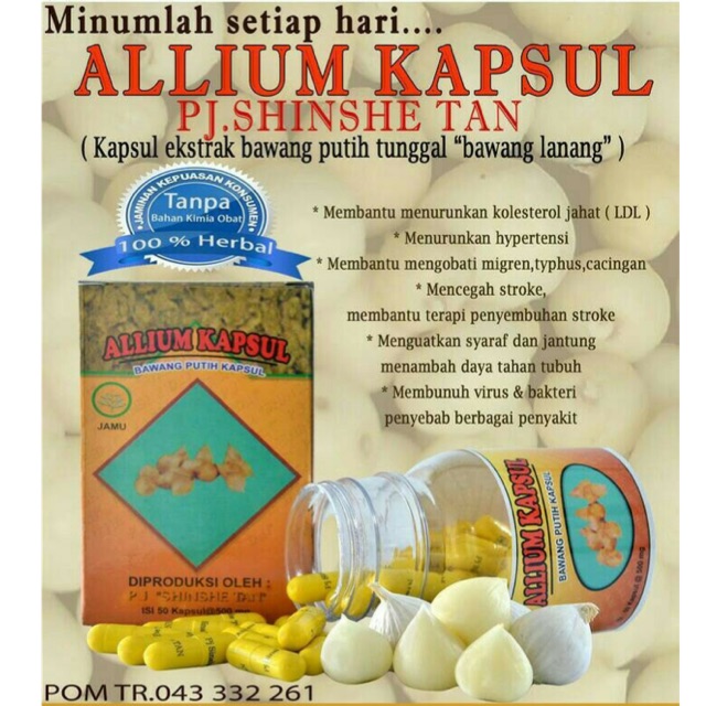 Allium Kapsul Bawang Putih Ekstrak Bawang Lanang Tunggal Indonesia