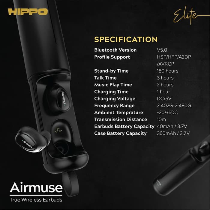 Hippo Elite Airmuse True Wireless Earbuds Bluetooth V5.0