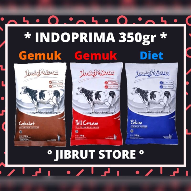 INDOPRIMA SUSU FULL CREAM COKLAT DAN SKIM 350gr