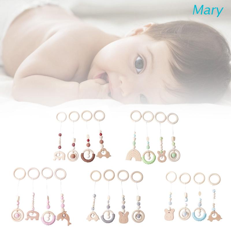 Mary 4pcs / Set Mainan Rattle Teether Ring Kayu Untuk Bayi Newborn