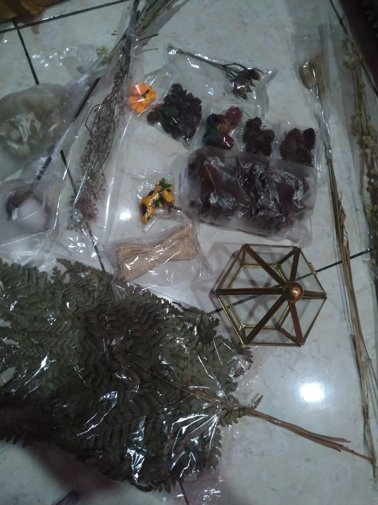 Hiasan Buket Bunga Dekorasi Rustik Dried Flower Marigold Pompom Kering Sikas Palem Gandum Lagurus