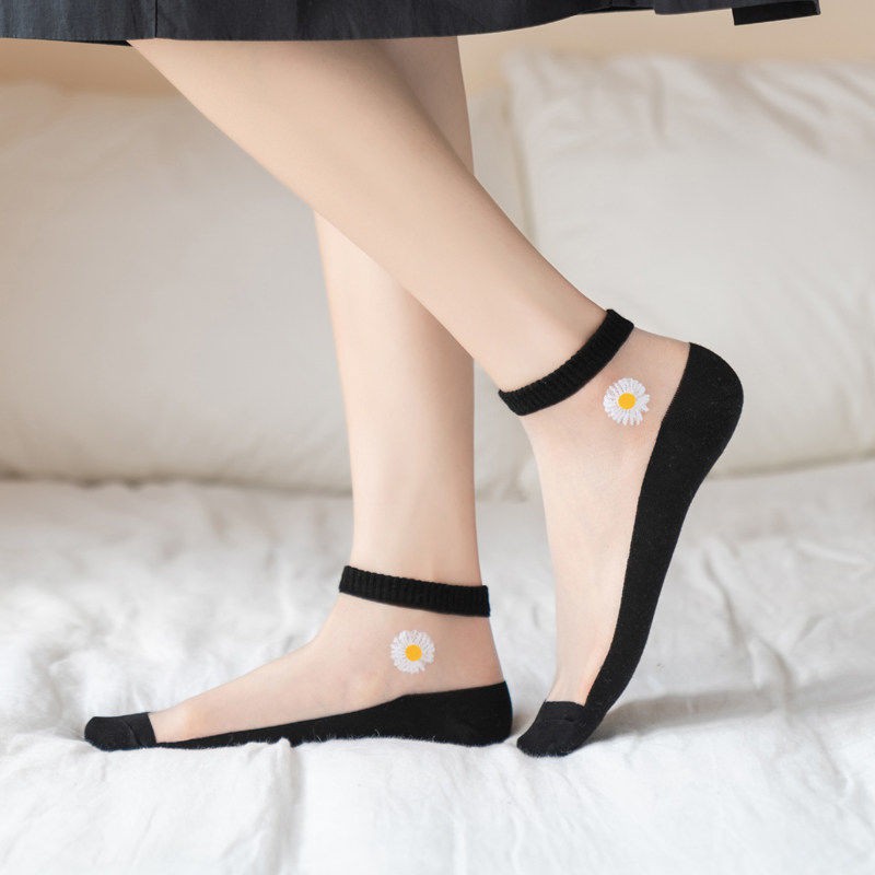MURMURE.ID | KAOS KAKI IMPORT CEWEK TRANSPARAN DAISY ALA KOREA KAUS KAKI WANITA TRAWANG LUCU-2