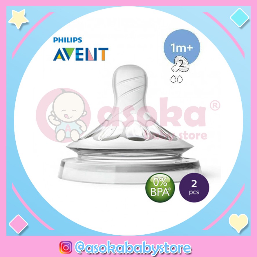 Philips Avent Teat Natural Slow Flow 1M+ Isi 2 SCF652/23 ASOKA