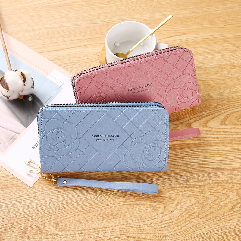 Dompet Panjang Wanita Zipper Dompet Clutch  Resleting Women Wallet Fashion Korea Style Kulit PU Azgalery D57