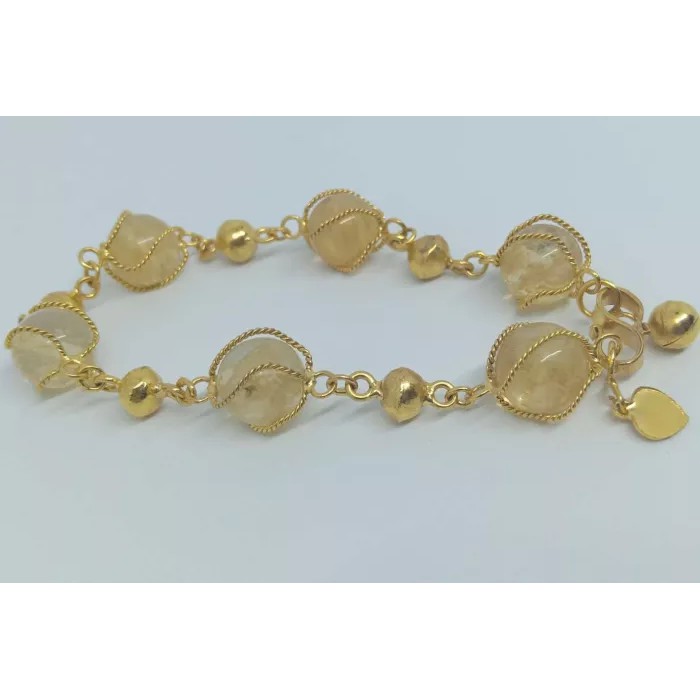 Gelang Lonceng Batu Giok Serat Cendana Lapis Emas 24K