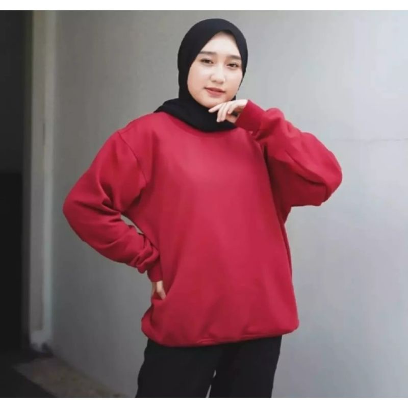 Sweater basic polos wanita bahan fleece