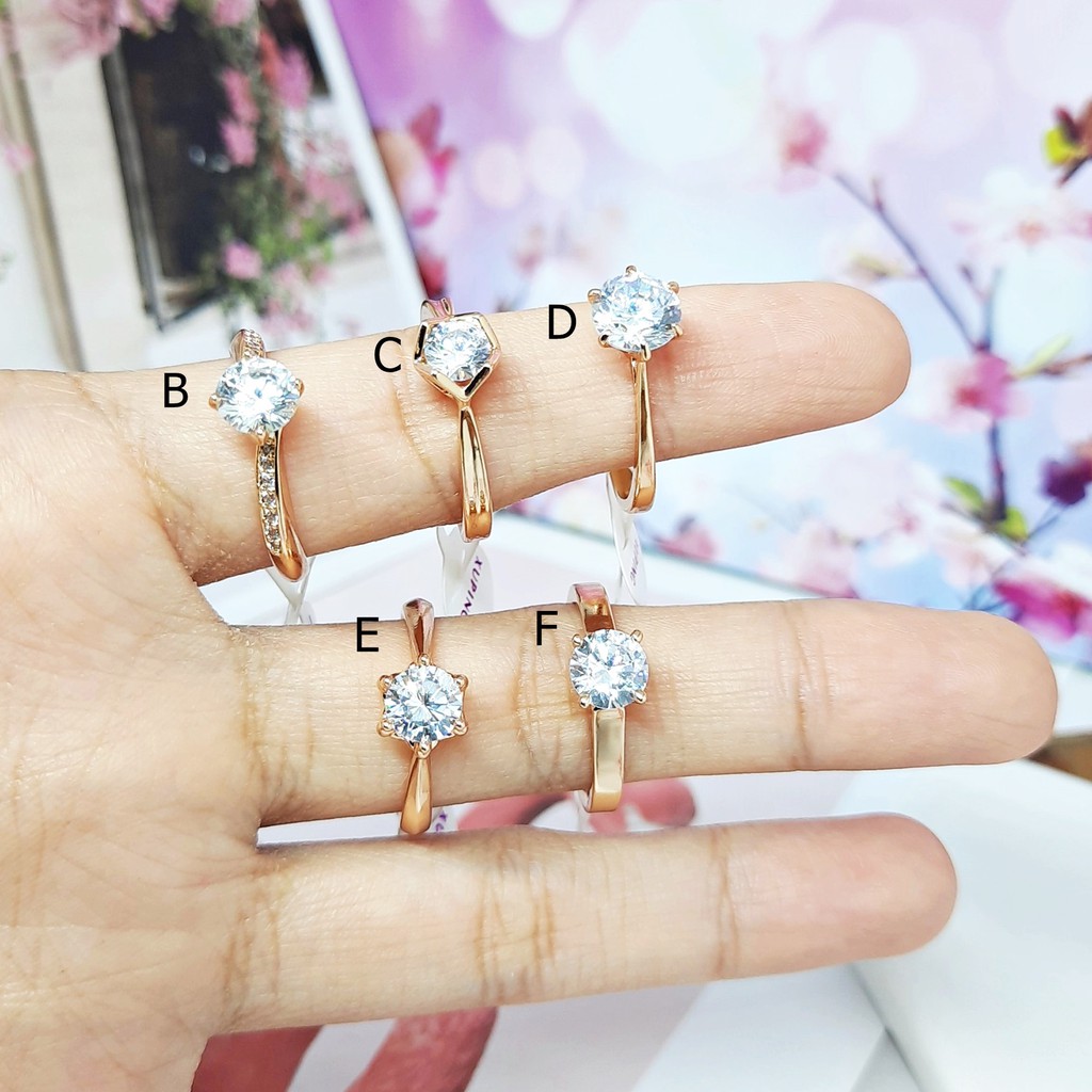 Cincin Rhodium Premium Wanita Xuping Layer Asli Lapis Emas Mata 1 Satu Soliter - BR426