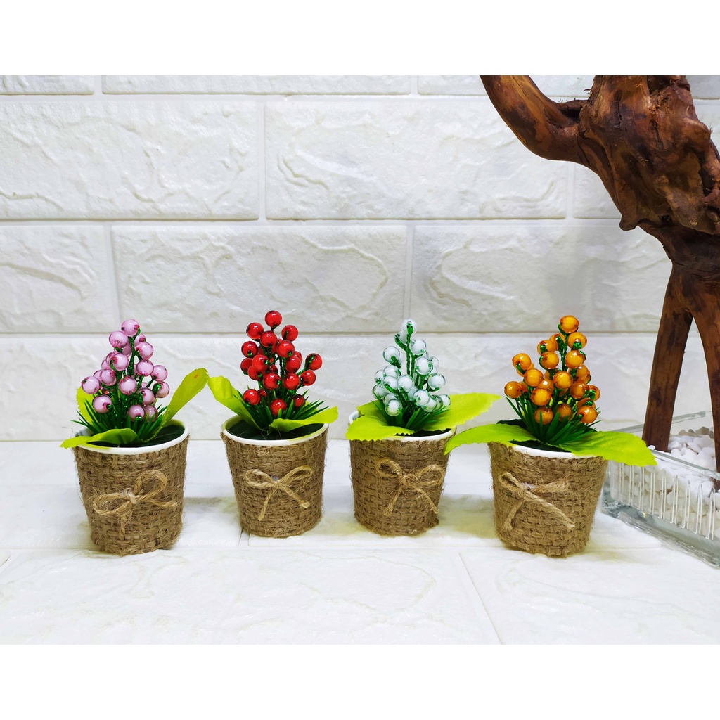 Pajangan MINI Cermai POT BURLAP - Tanaman imitasi Hiasan Cantik