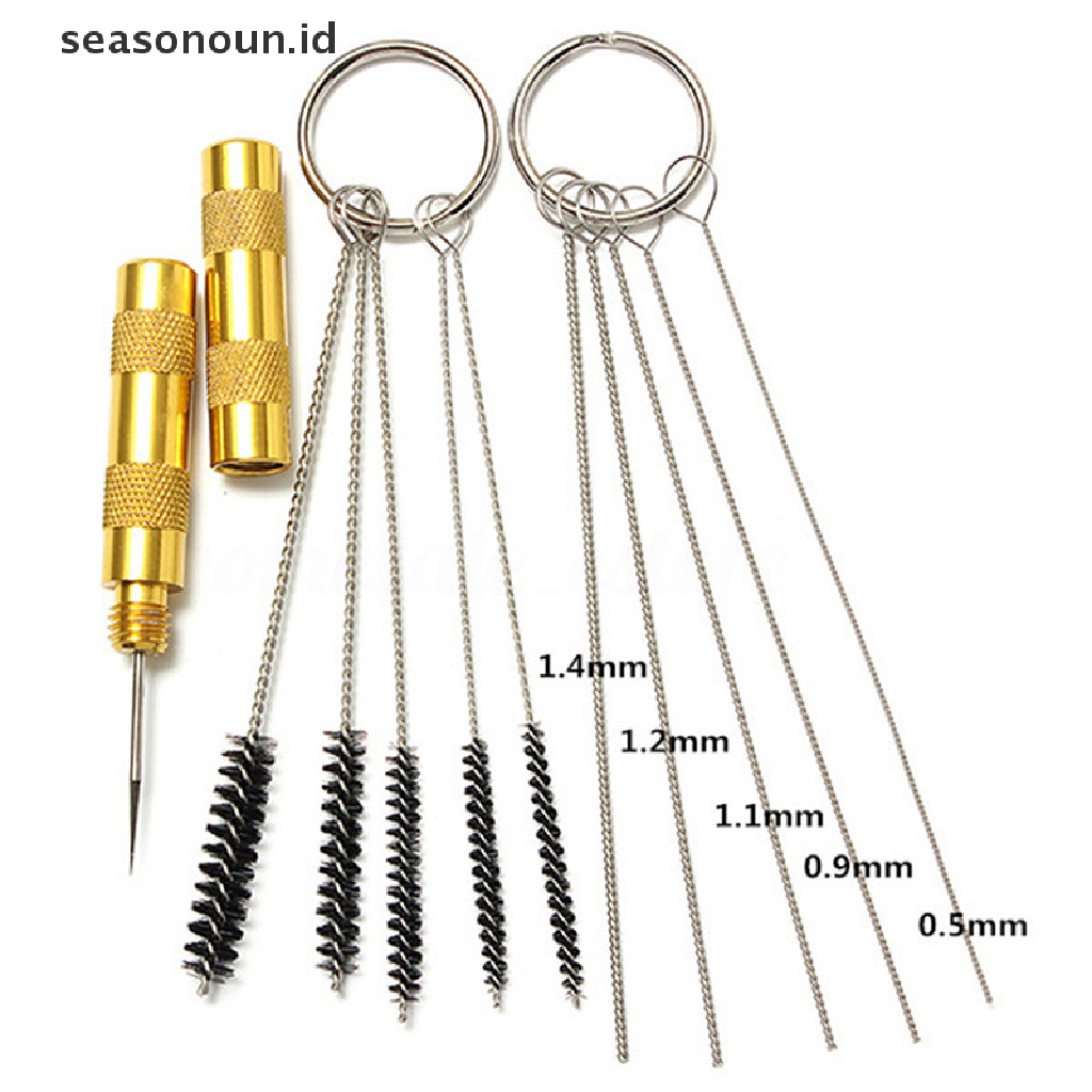 (seasonoun) 11pcs / Set Jarum + Sikat Pembersih Airbrush Bahan Stainless steel