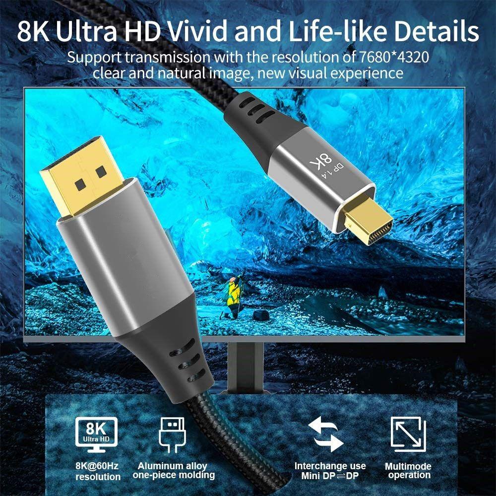 Proyektor Kabel DP to DP Mini Atas Transmisi Dua Arah MDP to DP 8K @ 60Hz 4K @ 144Hz