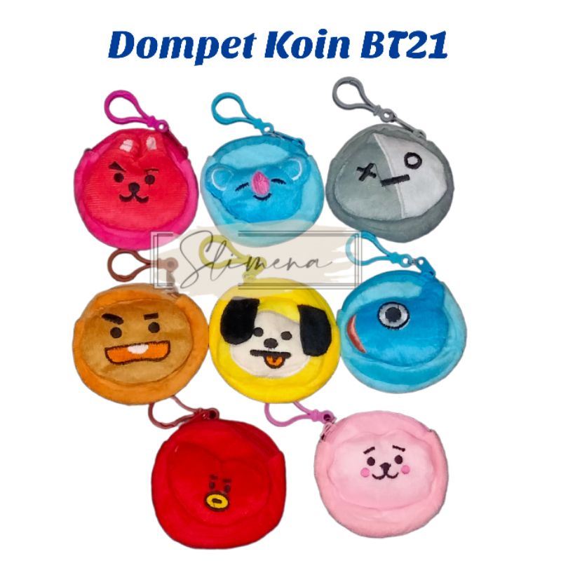 Dompet Koin Bulu Karakter BT21 3D / Dompet Koin Bts Anak / Gantungan Koin / Gantungan Kunci Koin Bt2