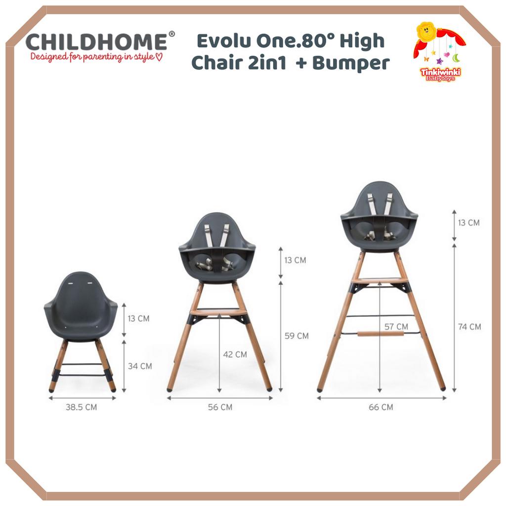 Childhome Evolu One.80° High Chair 2in1 + Bumper