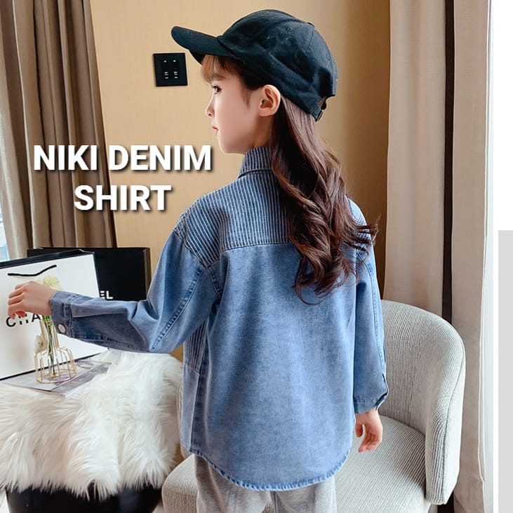 MILANBERRY NIKI DENIM SHIRT KEMEJA JEANS ANAK REMAJA PEREMPUAN BAJU CASUAL CEWEK KOREA IMPORT