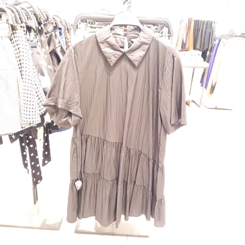 ZARA ORI 100% READY Midi Dress Katun Linen Denim Jeans Polos SALE Kerah Bulat