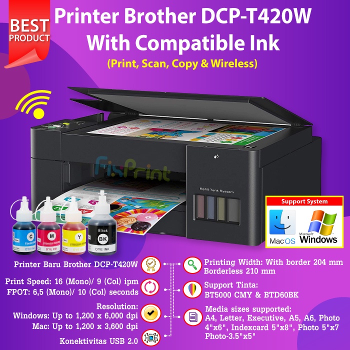 Printer Brother DCP T220 DCP-T220 Pengganti Printer Brother T310 Print Scan Copy InkTank Pabrik