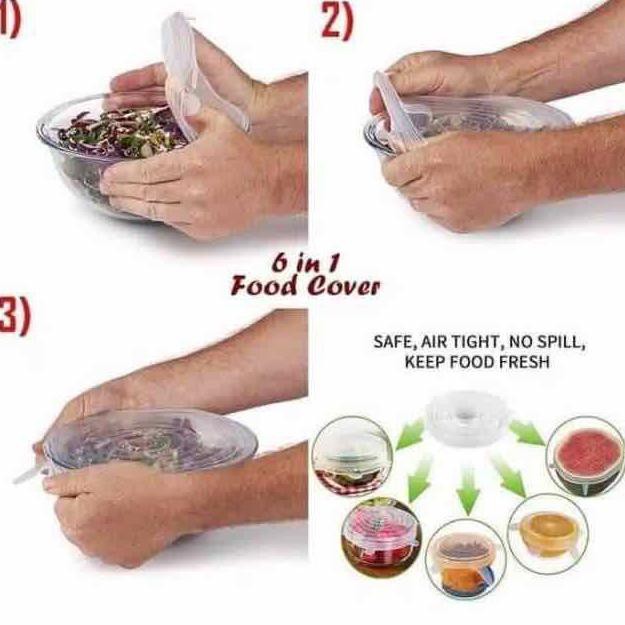 Mw6> Cover Food Silicon 6 in 1 Penutup Makanan Elastis Silikon(promo)bJ4>
