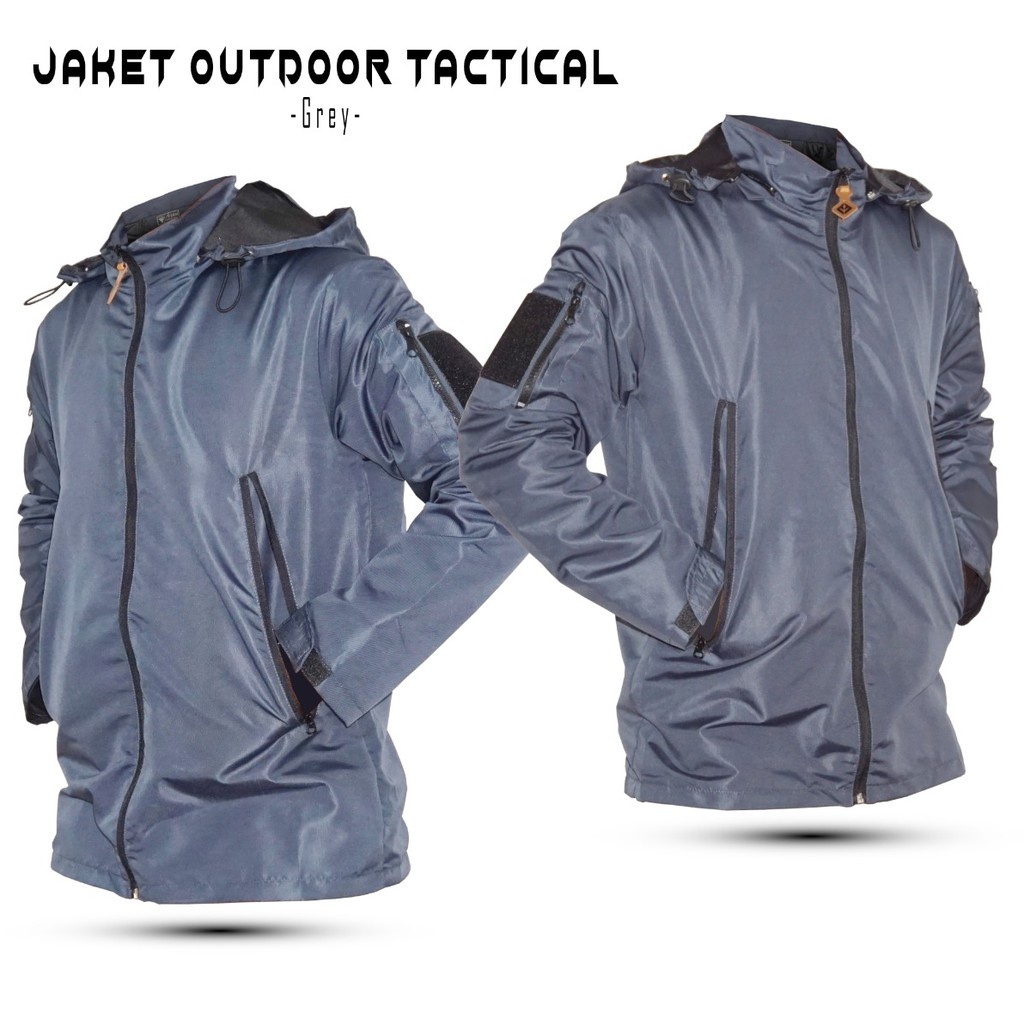 Jaket Gunung Tactical Outdoor Jacket Polos Pria Wanita Unisex Taslan Anti Air Angin Hitam Navy Grey Size L XL Original Triple F