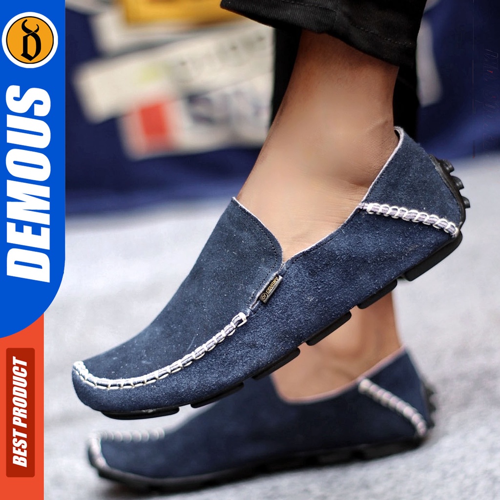 Sepatu Slip On Pria Sepatu Casual Pria Kulit Suede Kerja Kantor Kuliah Kondangan Sepatu Slop Pria Sepatu Hitam Pria DEMOUS SUDE