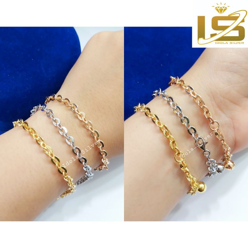 GELANG PERAK ASLI SILVER 925 LAPIS EMAS MODEL RANTAI HOLO POLOS - PERHIASAN PERAK WANITA