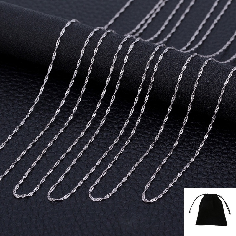 925 rantai perak murni  Kalung Rantai Wanita Gadis 1.2mm Kabel Rantai Kalung Upgrade Spring-Cincin Gesper
