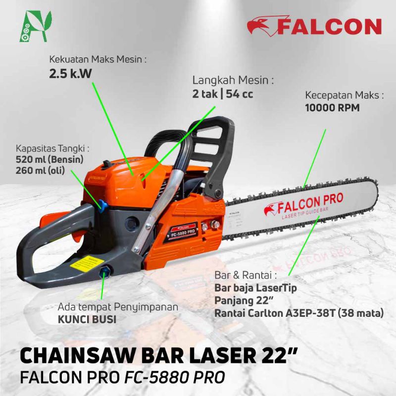 FALCON CHAINSAW 5880 PRO + 22inch BAR RODA