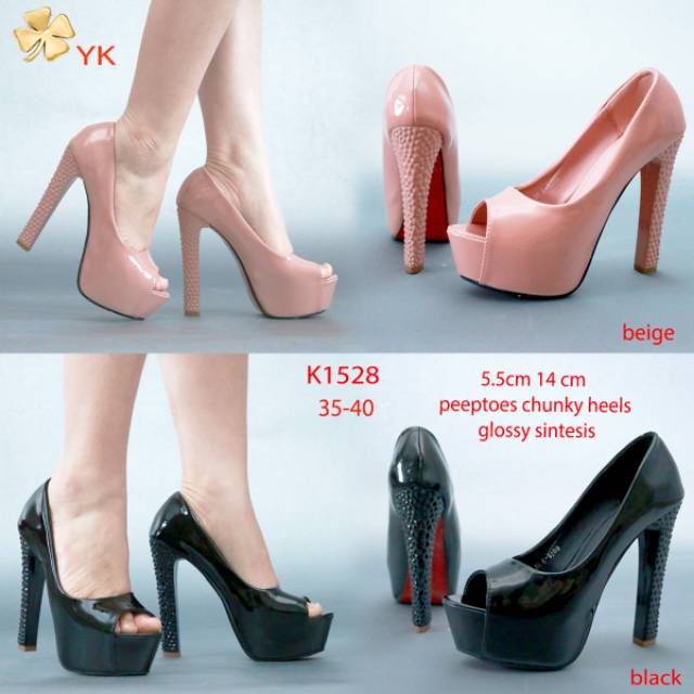 Osshoes 1528 high heels 14cm heels chunky peeptoes big heels sepatu hak wanita impor
