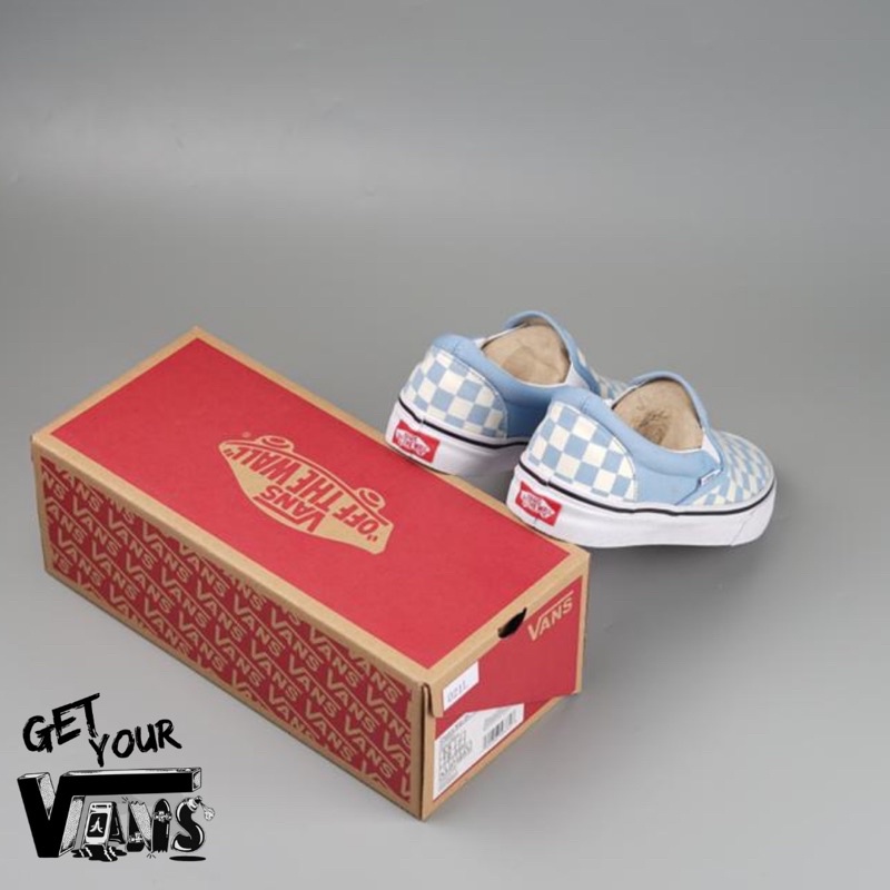 Vans Slip On Classic Checkerboard Baby Blue “ Original 100% Bnib “