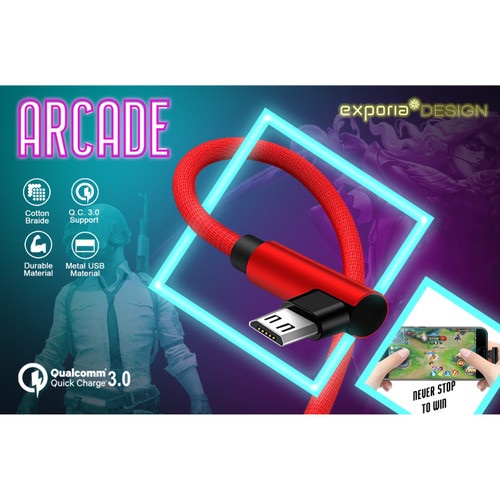 KABEL USB EXPORIA ARCADE TYPE C QUALCOMM 3.0 MODEL L GAME GAMING FAST CHARGING