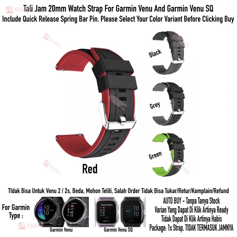 SSR Tali Jam Tangan 20mm Watch Strap Garmin Venu / Venu SQ - Rubber Sporty Silikon