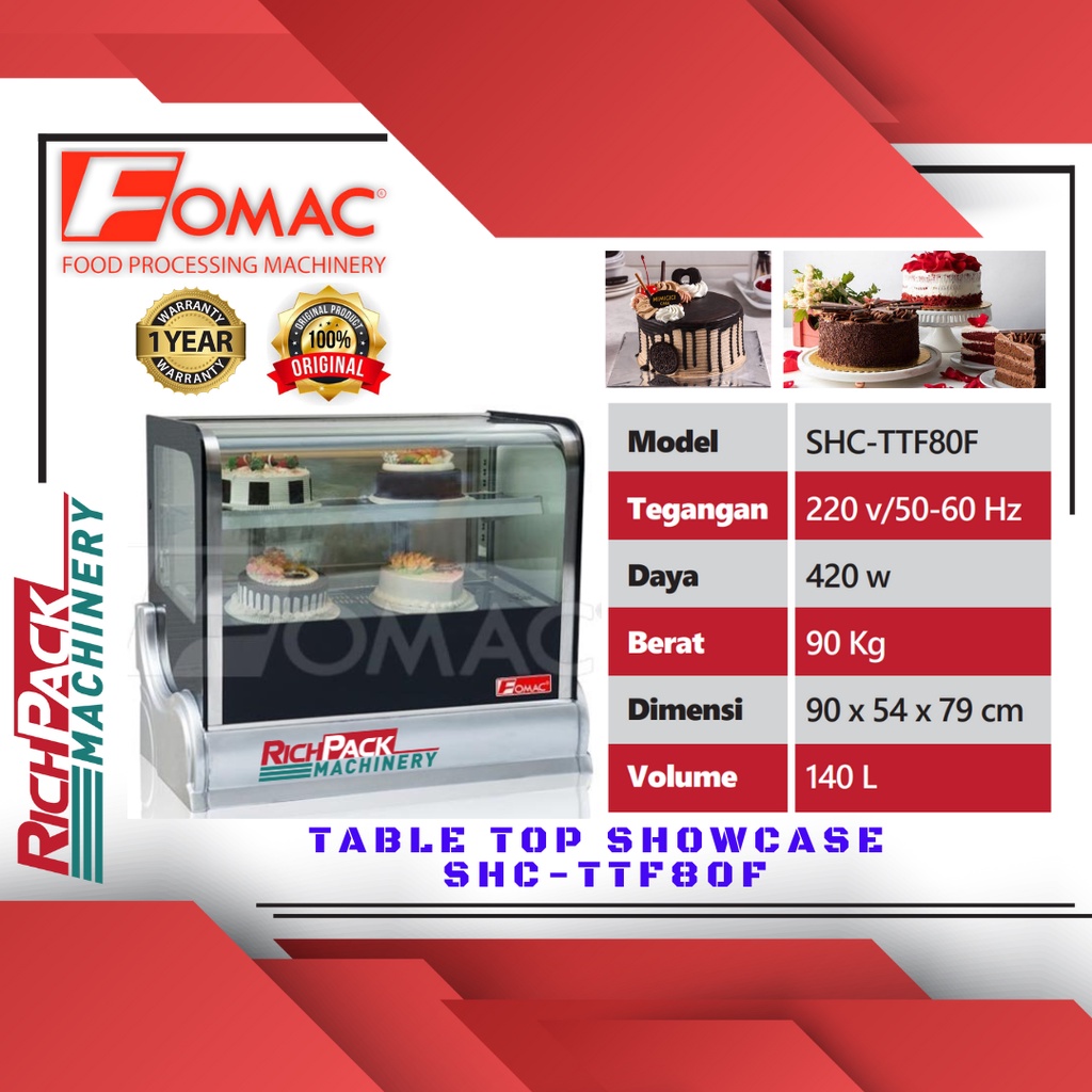 FOMAC SHC-TTF100F Table Top Showcase Showcase Pendingin Display Kue