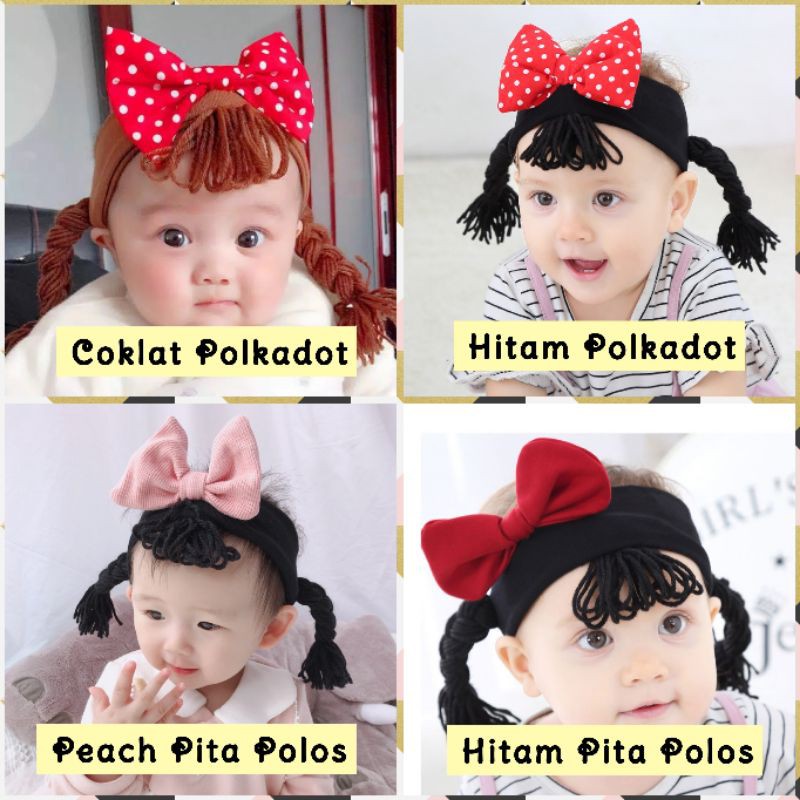 Bandana Bayi Elastis dengan Rambut Palsu / Headband Bayi Anak Perempuan / Bandana Pita Model Kepang