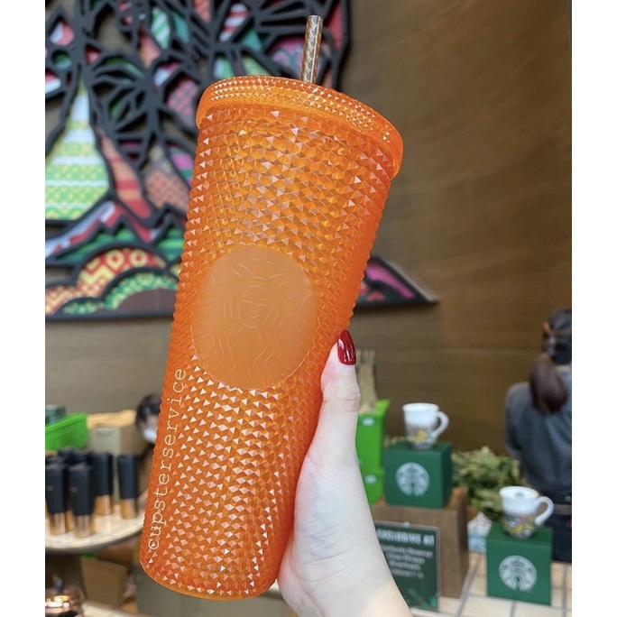 Starbucks Tumbler Orange Bling Oren Studded Cold Cup Thailand