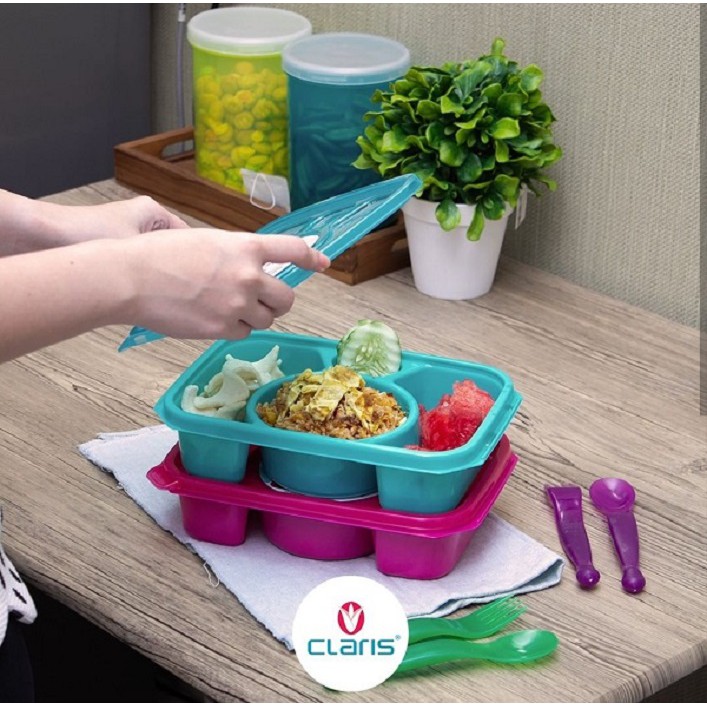 Claris 2703 Kotak Makan Lunch Box Plastik Segi Dengan Sekat Rectangular Food Saver Tempat Wadah