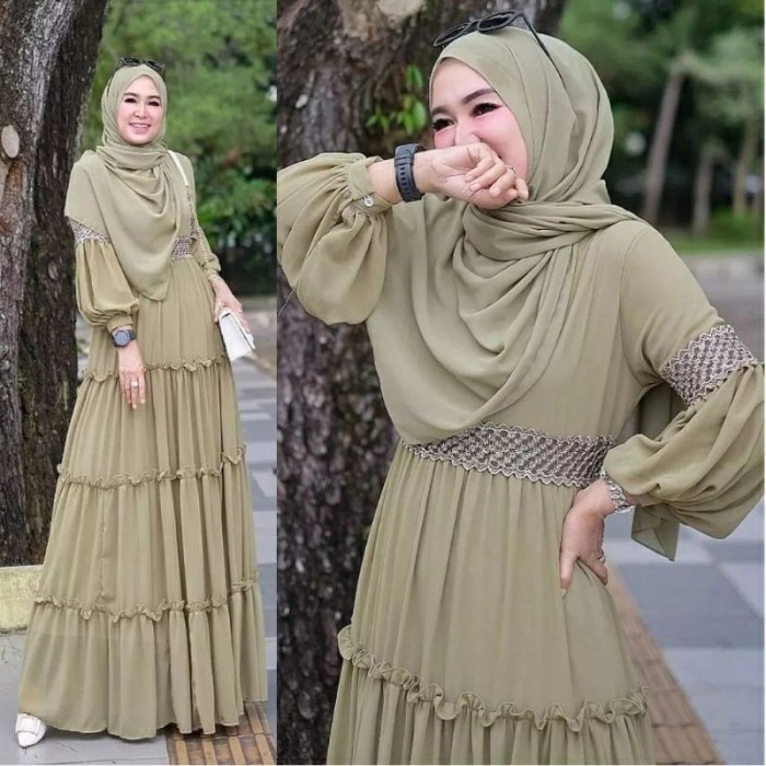 Gamis wanita Gamis Wanita Muslimah Syari Dewasa Jubah Cewek Muslim Casual Maxi Baru - matcha kekinia