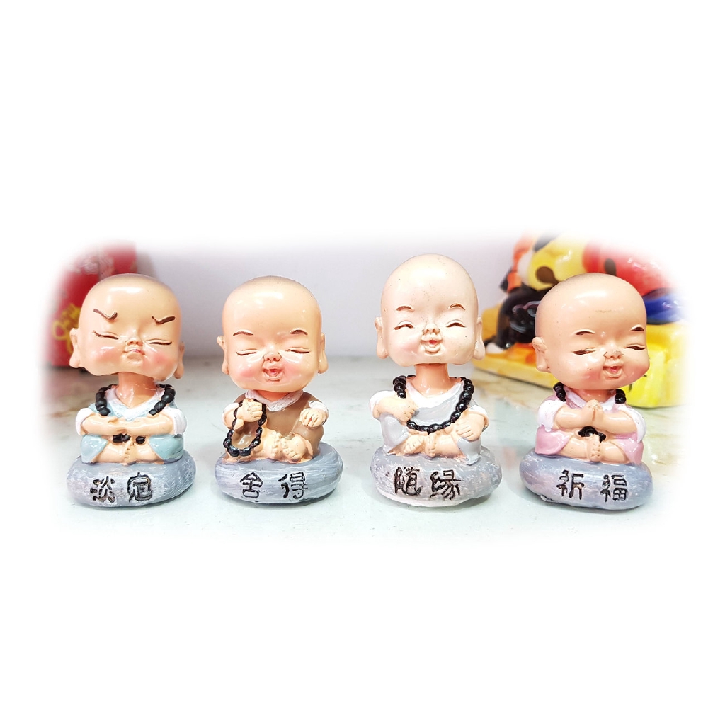 Patung Keramik Buddha Duduk 7 Cm Kepala Goyang Bertapa Rejeki Berkah 4 Pc Set