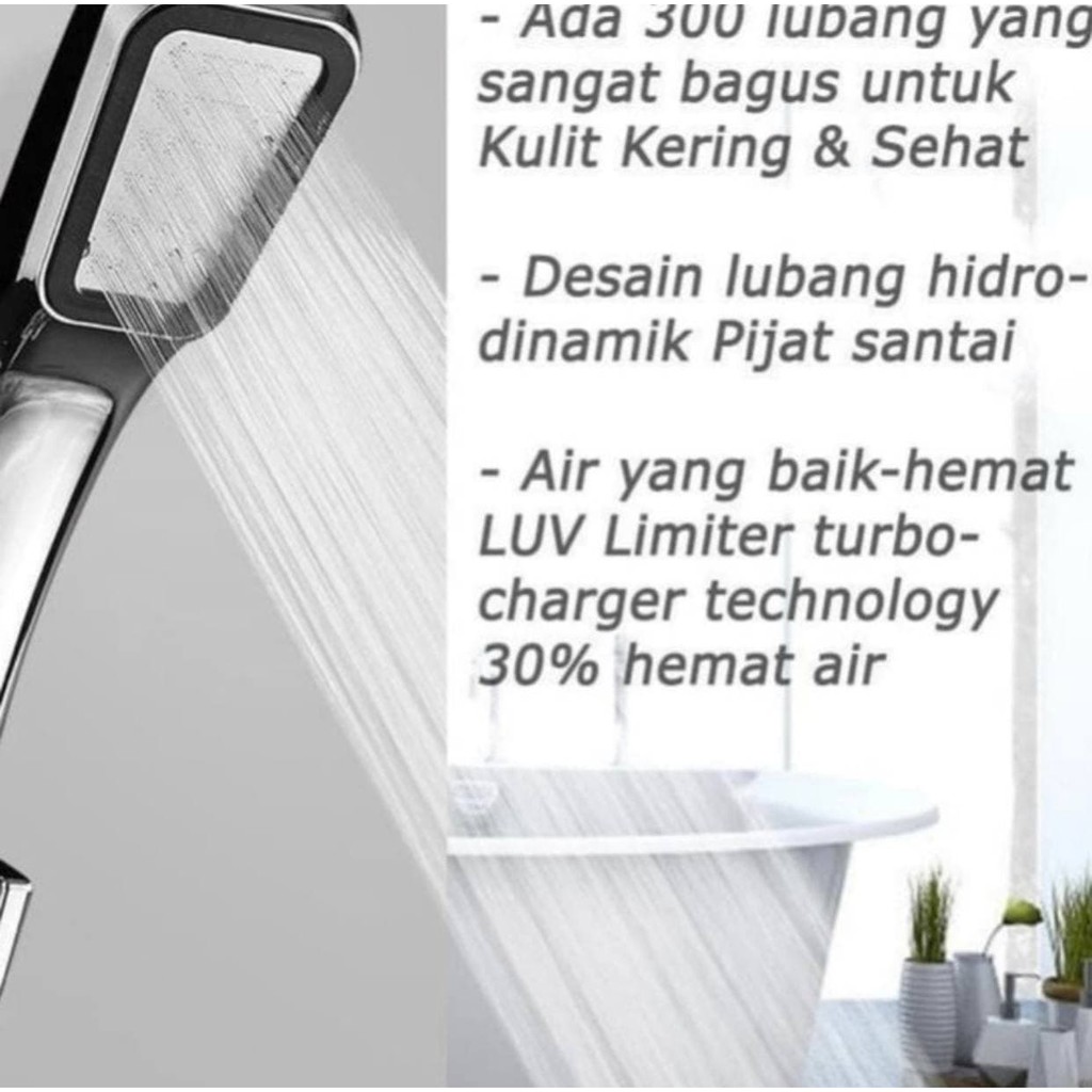 Shower Kepala Mandi Paket 300 Lubang Tekanan Tinggi Pancuran Aerator Head Filter Selang Rumah Salon