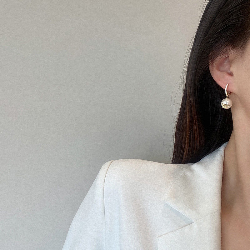 Anting Tusuk Gantung Bahan Sterling silver 925 Desain Lingkaran Hias Mutiaraberlian Untuk Wanita