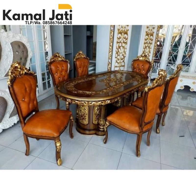 set meja makan jati ukir Jepara, meja makan jati terbaru
