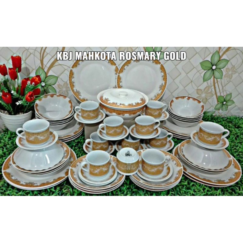 dinner set mahkota rosmary gold free ongkir