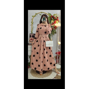 Gamis kerah motif polkadot ..Kancing aktif cocok untuk busui..Bahan voxy premium tebal..Ld 100-120Pa