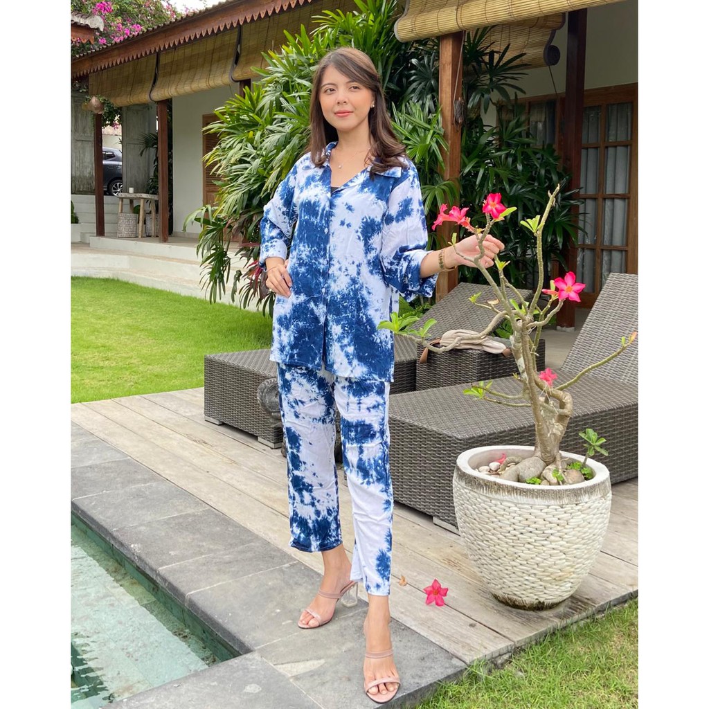 PIYAMA TIE DYE BALI KEMEJA KANCING LENGAN PANJANG