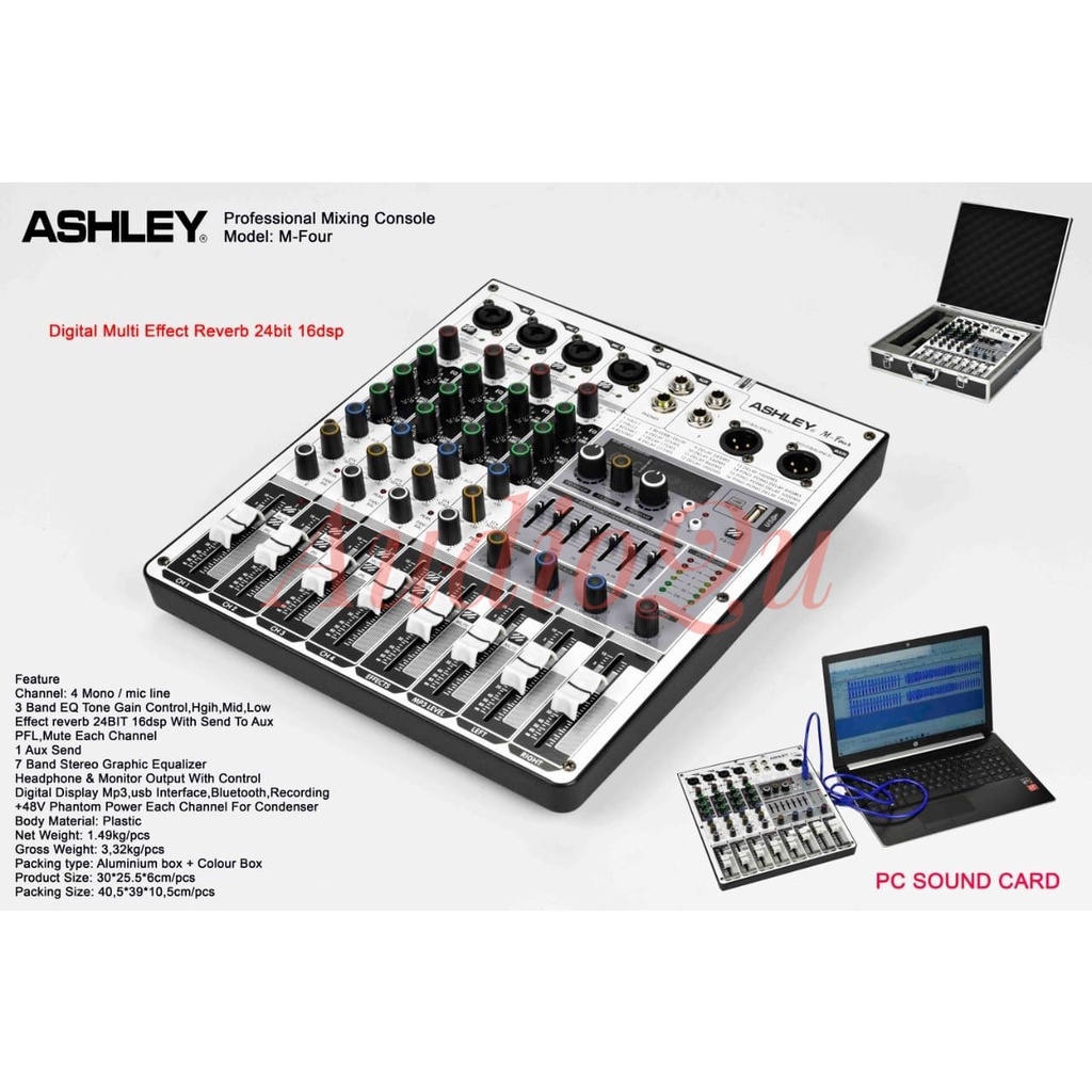 MIXER AUDIO ASHLEY M FOUR / MFOUR 4CH FREE KOPER USB REC BLUETOOTH