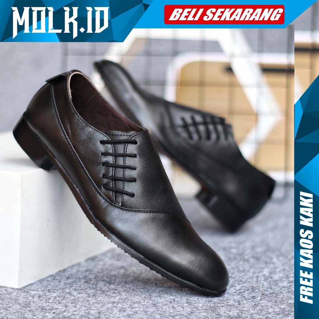 MOLK|Sepatu Formal Pantofel Pria Hitam Kulit Asli Kerja Kantoran Original