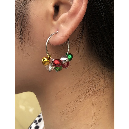 LRC Anting Tusuk Fashion Color Christmas Alloy Bell P28968