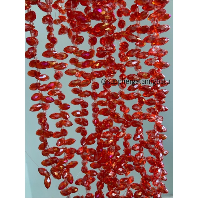 KRISTAL CEKO TETES AIR MATA 6MM SOFT RED QUARTZ LUBANG SAMPING METALIC