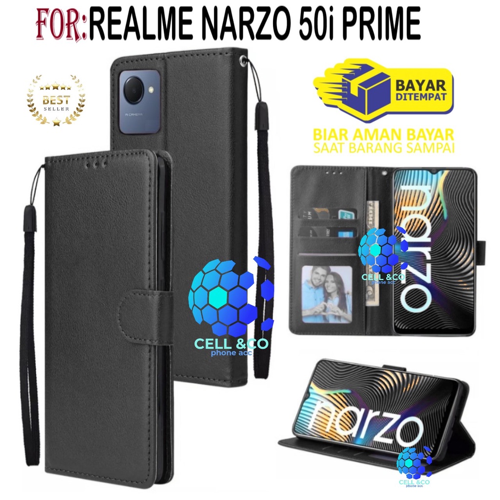 REALME NARZO 50i PRIME CASE FLIP LEATHER WALLET PREMIUM FLIP CASE BUKA TUTUP KESING HP CASING FLIP CASE WALLET REALME NARZO 50i PRIME